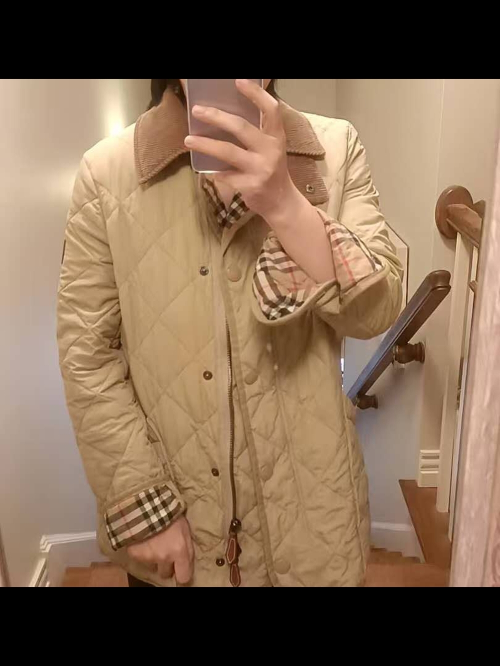 Burberry Beige Quilted Puffer Jacket with Check Lining
